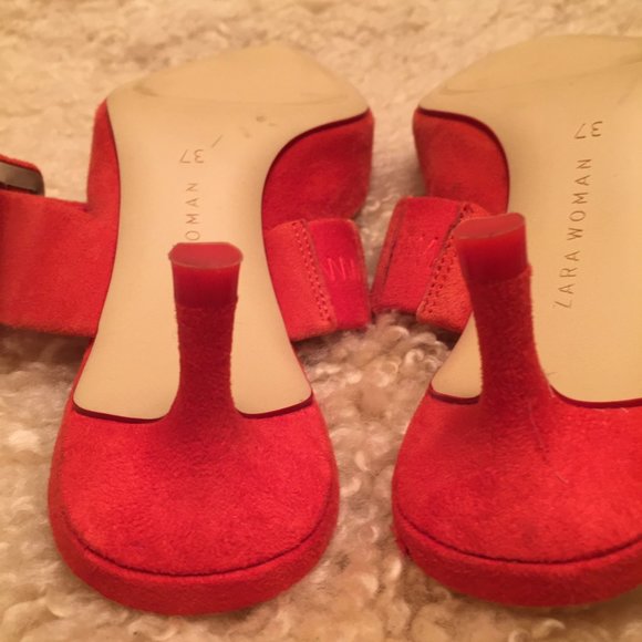 ZARA Orange Suede Kitten Heels size 37 - Picture 5 of 8